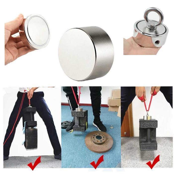 Neodymium Magnet Fishing 75Mm Bandul Magnet Penarik Besi Kuat Sampai 215Kg Double Round Hook Strong