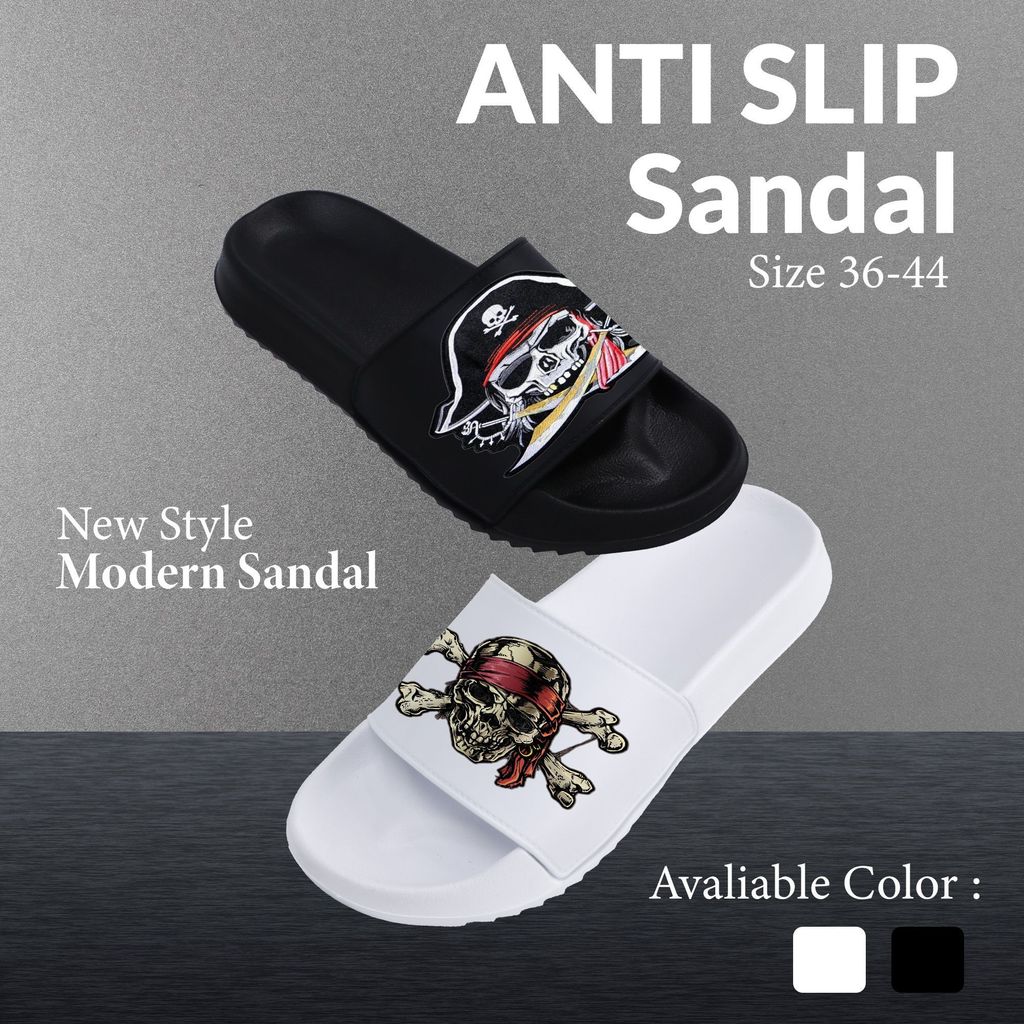 Sandal Anti Slip Cowok Cewek Couple Pria Wanita, Desain Trendy Topi Bajak Laut, Nyaman Sehari-hari I