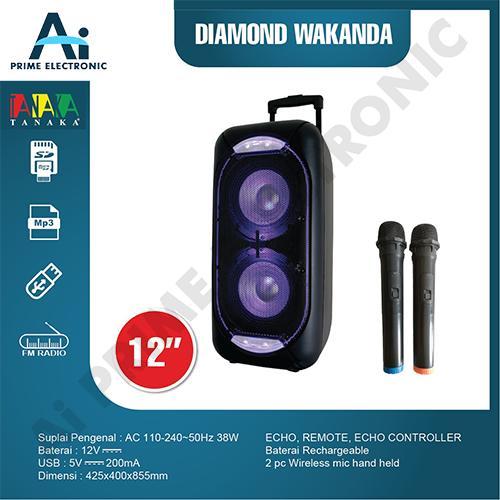 TANAKA DIAMOND WAKANDA 12 Inch Speaker Portable Meeting Free 2 Microphone Wireless