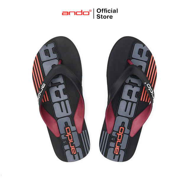 Ando Sandal Jepit Pria Umitaro-Le Hitam/Merah Bata