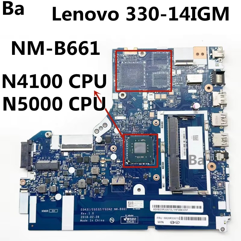 For Lenovo Ideapad 330-14IGM N4100/N5000 Laptop Motherboard NM-B661 DDR4 100% Tested