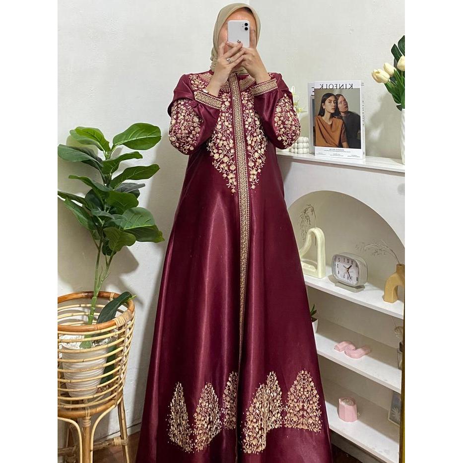 zeni Gamis Pesta bordir sulam bunga Cantik //Dress Muslim Elegan