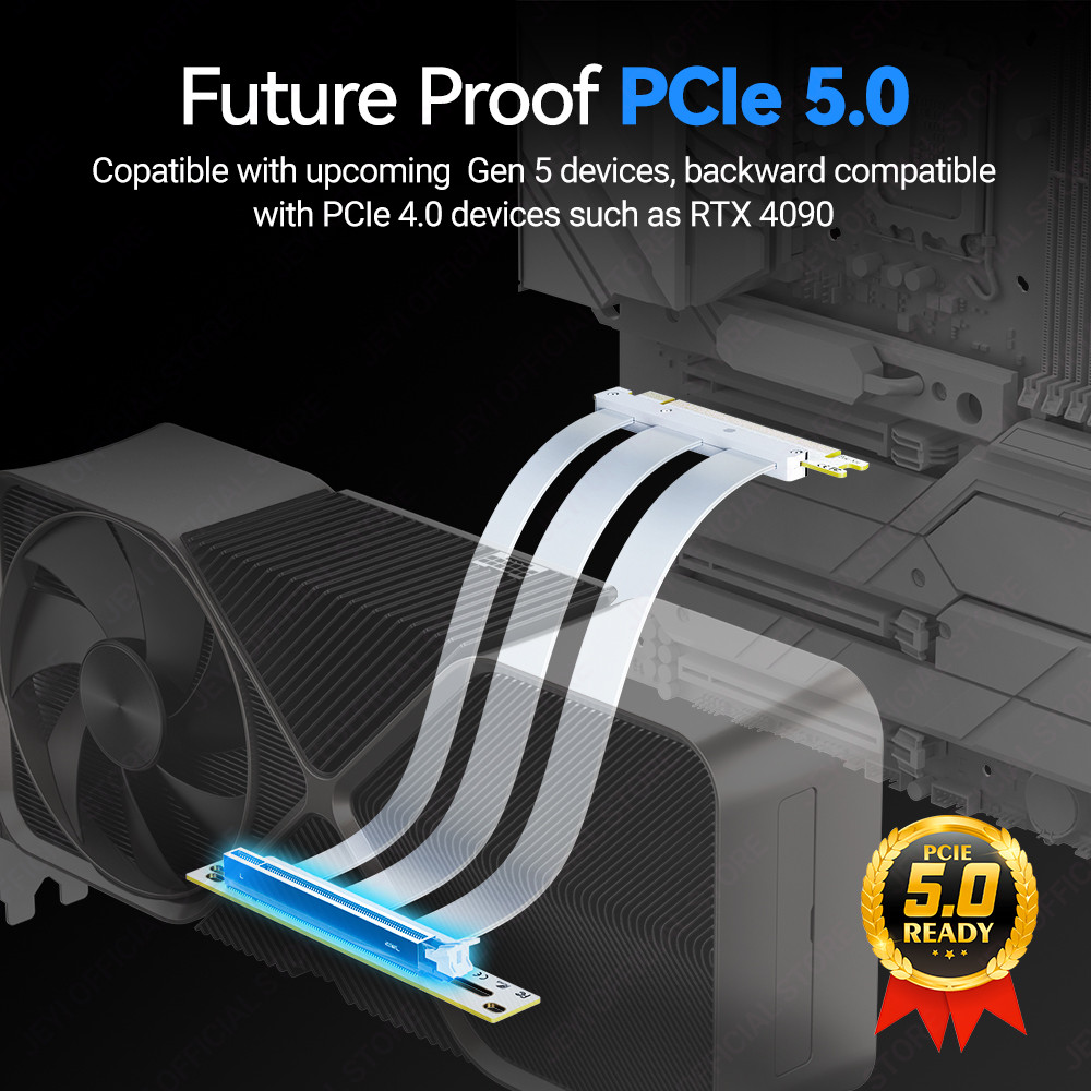 JEYI PCIe 5.0 X16 Riser Cable - 90 GPU Extension for RTX 5090/4090 & RX 7900 XTX, Mining Rig,