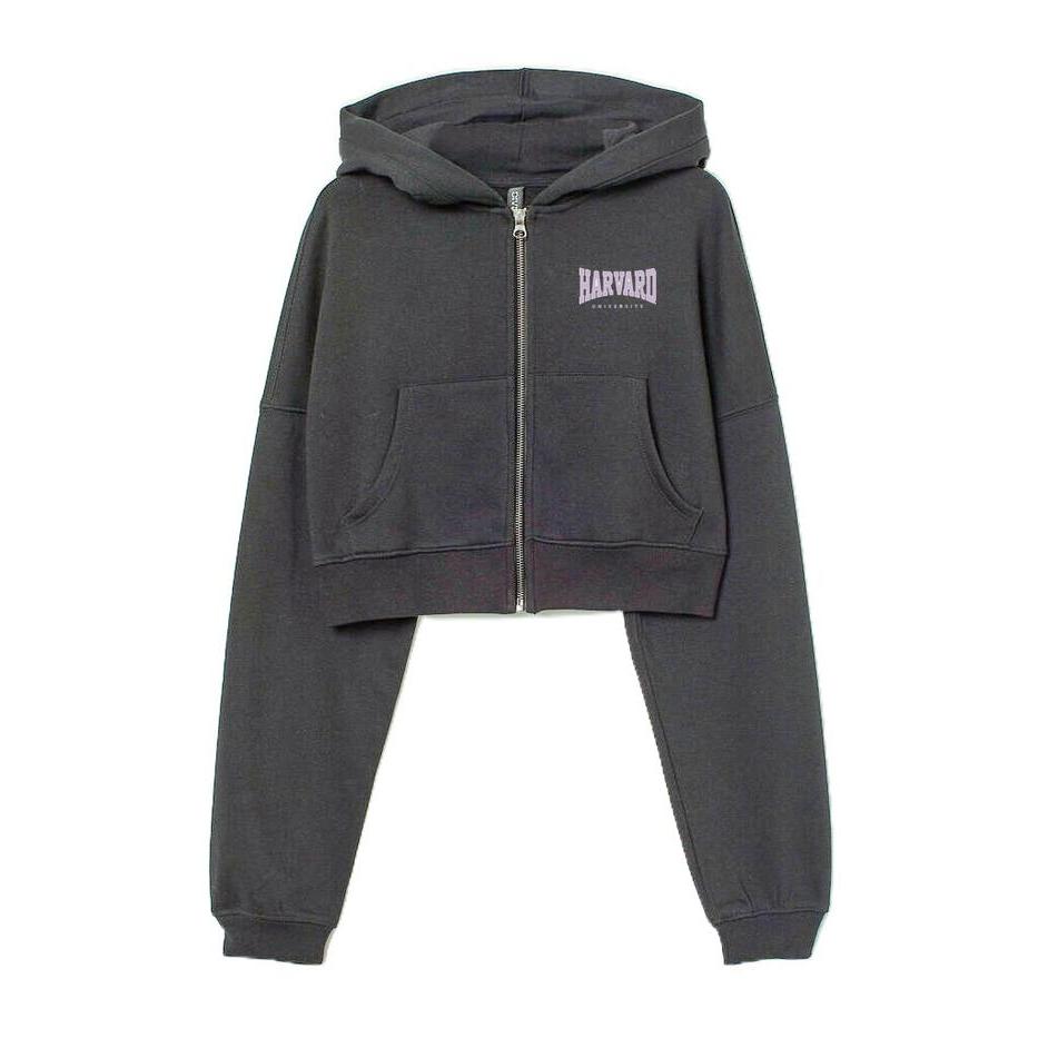 cnm Zipper Crop Harvard Mini Logo Multicolor Sweater Wanita Jaket Crop Resleting Mini Logo Simple