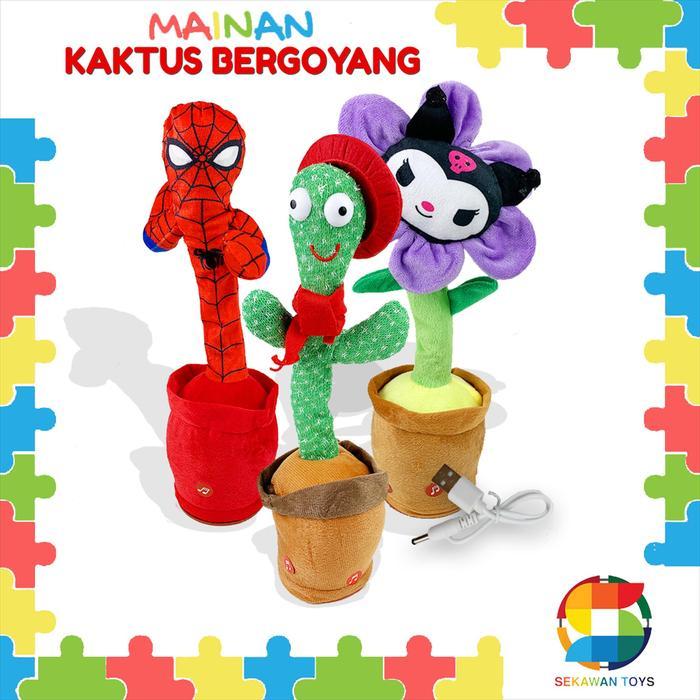 ORIGINAL Mainan Boneka Kaktus Goyang/ Kaktus Menari LED Rekam Suara FREE USB READY STOCK
