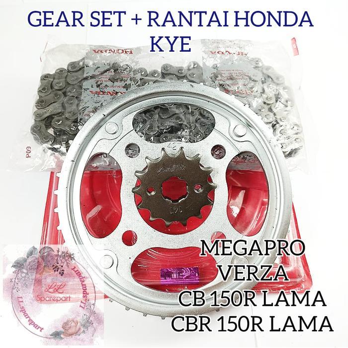 GEAR SET + RANTAI HONDA KYE KUALITAS ASLI ORIGINAL HONDA BUAT MOTOR : MEGAPRO VERZA CB 150R LAMA CBR