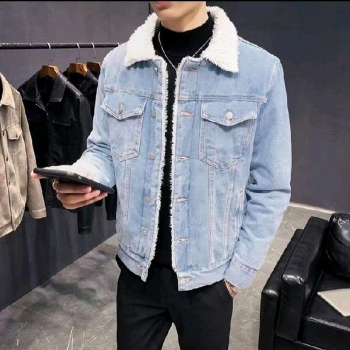 JAKET JEANS DENIM PRIA kekinian/jaket SHERPA DENIM PRIA WANITA TERBARU