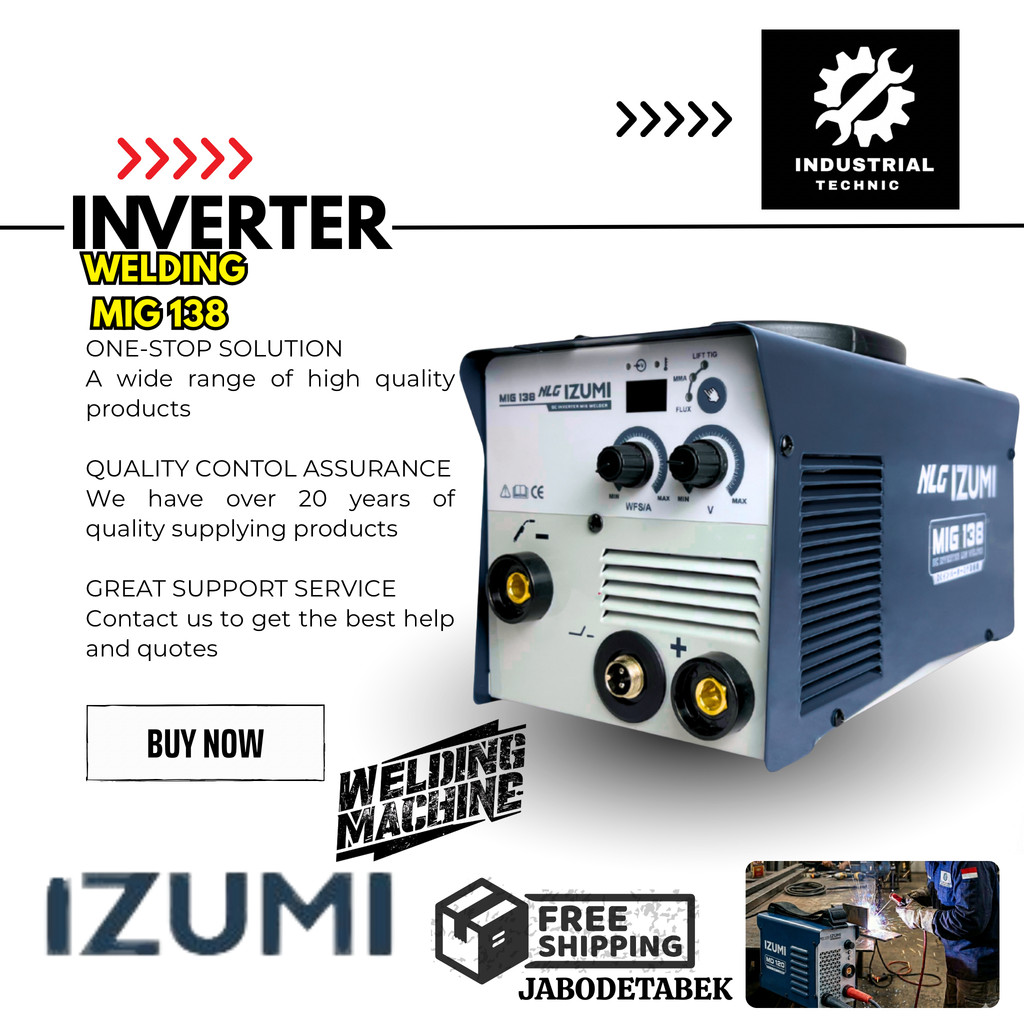INVERTER WELDING IZUMI MIG 138 1PHASE 220V/ INVERTER WELDING 1PHASE/ MESIN LAS TANPA GAS 450 WATT/ M