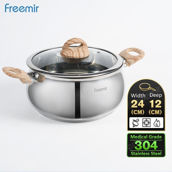 [Mega Sale] Freemir Wajan Kuping Gemoy Stainless 24 Cm Wajan Anti Lengket Stainless Anti Karat Panci