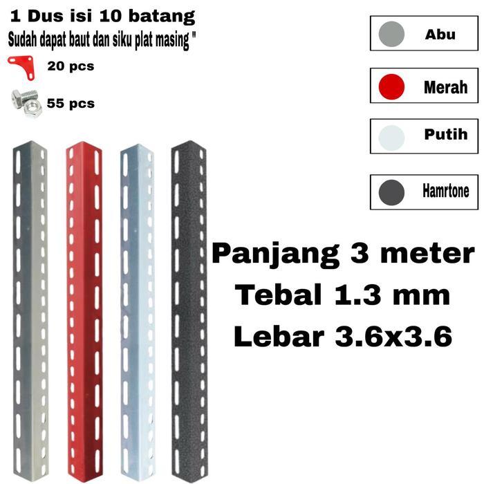 1Dus Isi 10Batang Siku Lubang Besi 1.3Mili Siku Lubang/Rak Siku Lubang Perbatang 3Meter Paket Murah