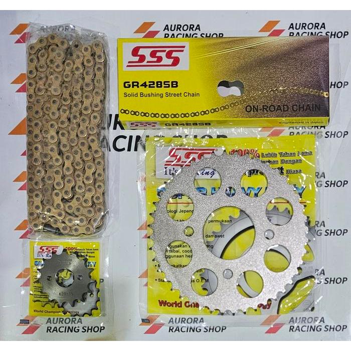 Gercep Gear Set Sss 428 Sonic 150 R & Rantai Sss 428 Sb Gold Terlaris