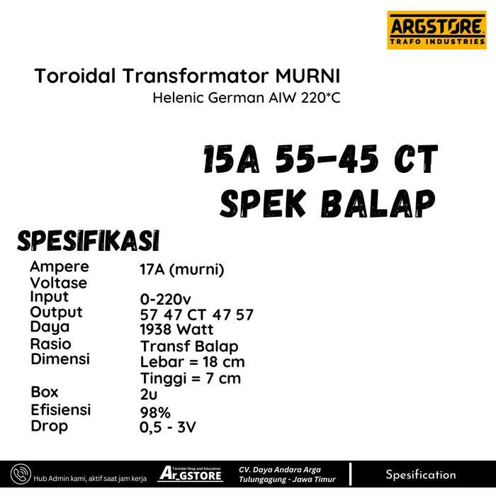 Trafo toroid donat 15A 55V CT (Murni) - Spesifikasi Balap