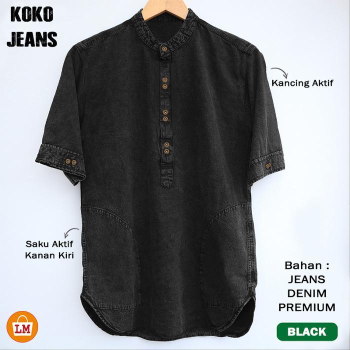 Baju Pria Muslim Koko Jeans Lengan Pendek Bahan Denim M-Xxl / 22083
