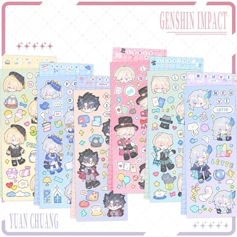 6pcs Game Genshin Impact Neuvillette Focalors Wriothesley Kawaii stickers gift