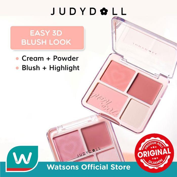 Judydoll Blush & Highlight Palette 01 Warm Tone : Coral Fresh Orange - 3 In 1 Cream Blush, Blush On