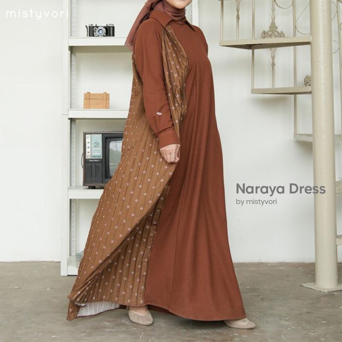 MISTYVORI Naraya Dress Kancing Kerah Muslim Panjang Printing Gamis Wanita Syari Motif Dewasa Maxi