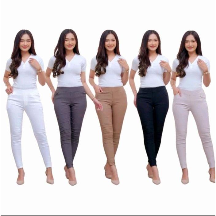 Ready Celana Panjang Wanita Jumbo Chinos Baggy Pants Pingang Full Karet Best Quality