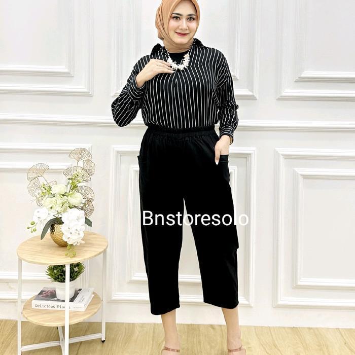 READY Unqoo Pants Bahan Cotton Twill Size L - XL - XXL - XXXL Celana Panjang Wanita 7/8 Style