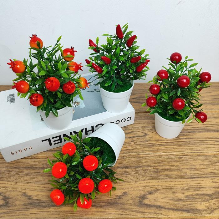 "New" Tanaman Bunga Hias Plastik Imut Tanaman Artificial Buatan Dekorasi Sepaket Buah Cabe Hawberry
