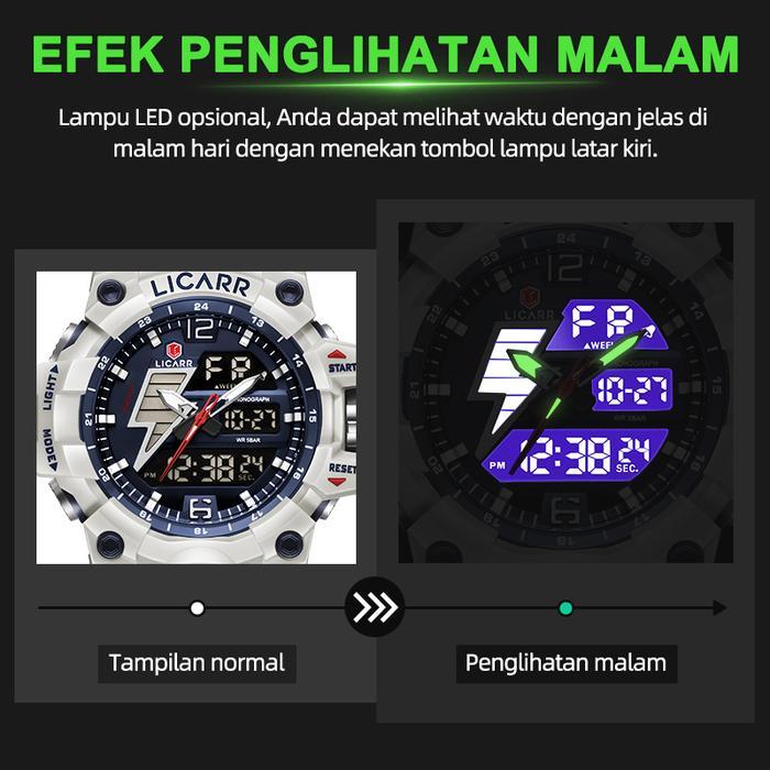 Licarr Jam Tangan Pria Olahraga Analog-Digital Fashion Tahan Air Santai Kuarsa Jam Tangan Cowok