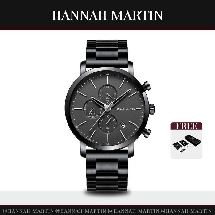 Hannah Martin Jam Tangan Pria Analog Kuarsa Kronograf Tahan Air Men Watch 109G Stainless Kedap Air