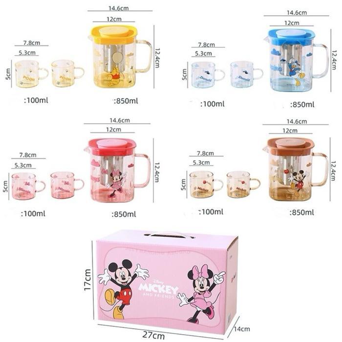 disney glass teapot set teko teh dengan saringan jug pitcher hadiah unik