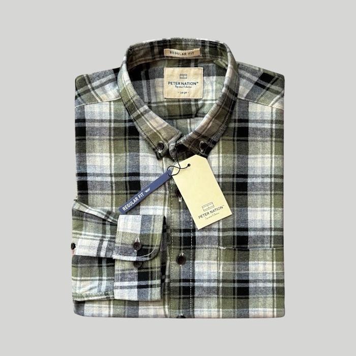 Kemeja Flanel Kerah Pria PETER NATION Panjang Regular Fit High Quality - Formal