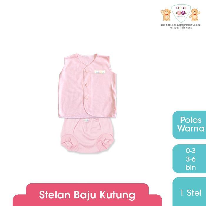 LIBBY Setelan Baju Kancing Newborn Unisex Polos Warna 1 Stel