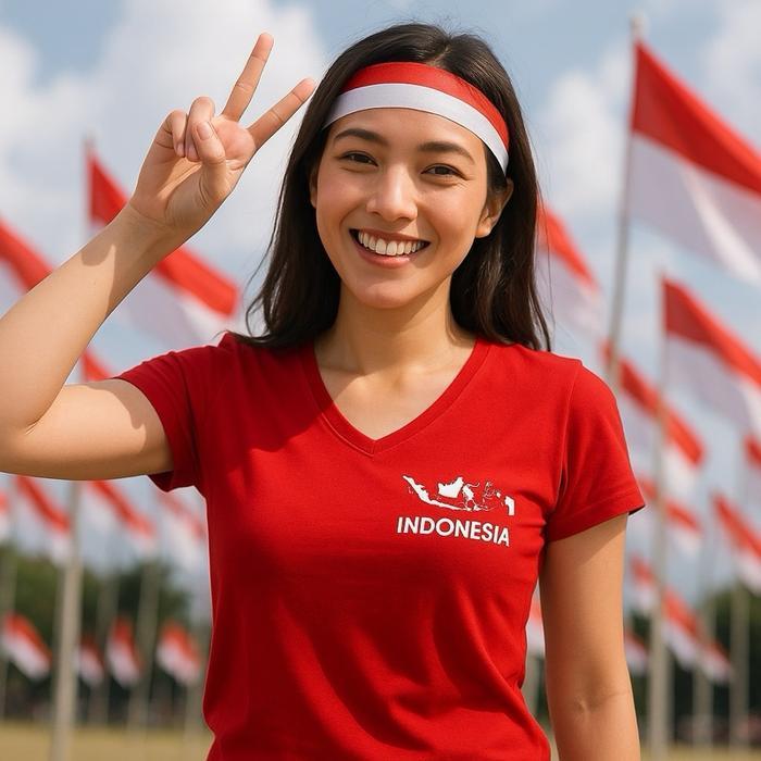 Kaos Spandek Vneck Lengan Pendek Merah Putih / Kaos Merah Putih Wanita Baju Polos Oblong Tebal