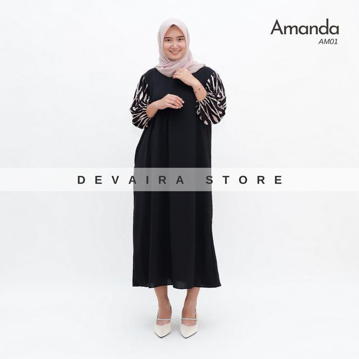 Amanda Dress Gamis Muslim Wanita Dewasa Crinkle Airflow Mix Rayon Viscose Busui Ready