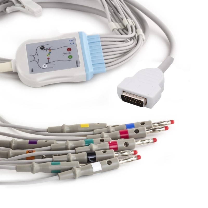 STOK TERBATAS  GE Marquette 12-Channel ECG EKG Cable 10 Leads for MAC400, MAC1000, 2104727-001, 2029