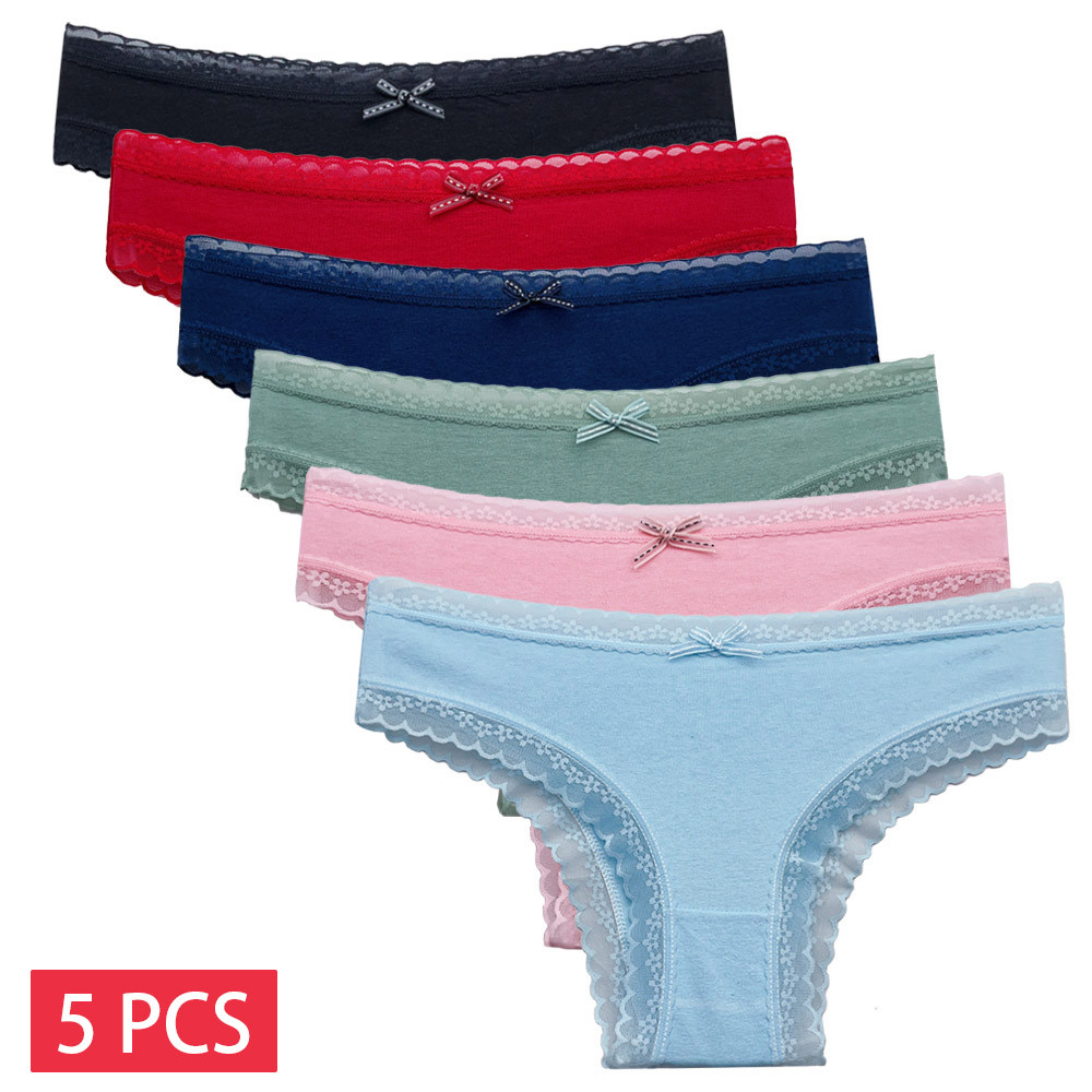 5 Pcs/Set Women Cotton Panties Lace Lingerie Low Waist Underwear Girls Briefs M-Xl Underpant