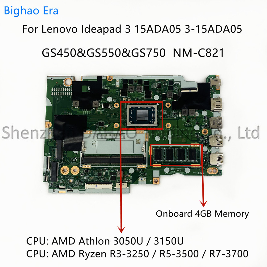 Nm-C821 For Ideapad 3 15Ada05 3-15Ada05 Laptop Motherboard With Ym3050 R3-3250 R5-3500 R7-3700 Cpu