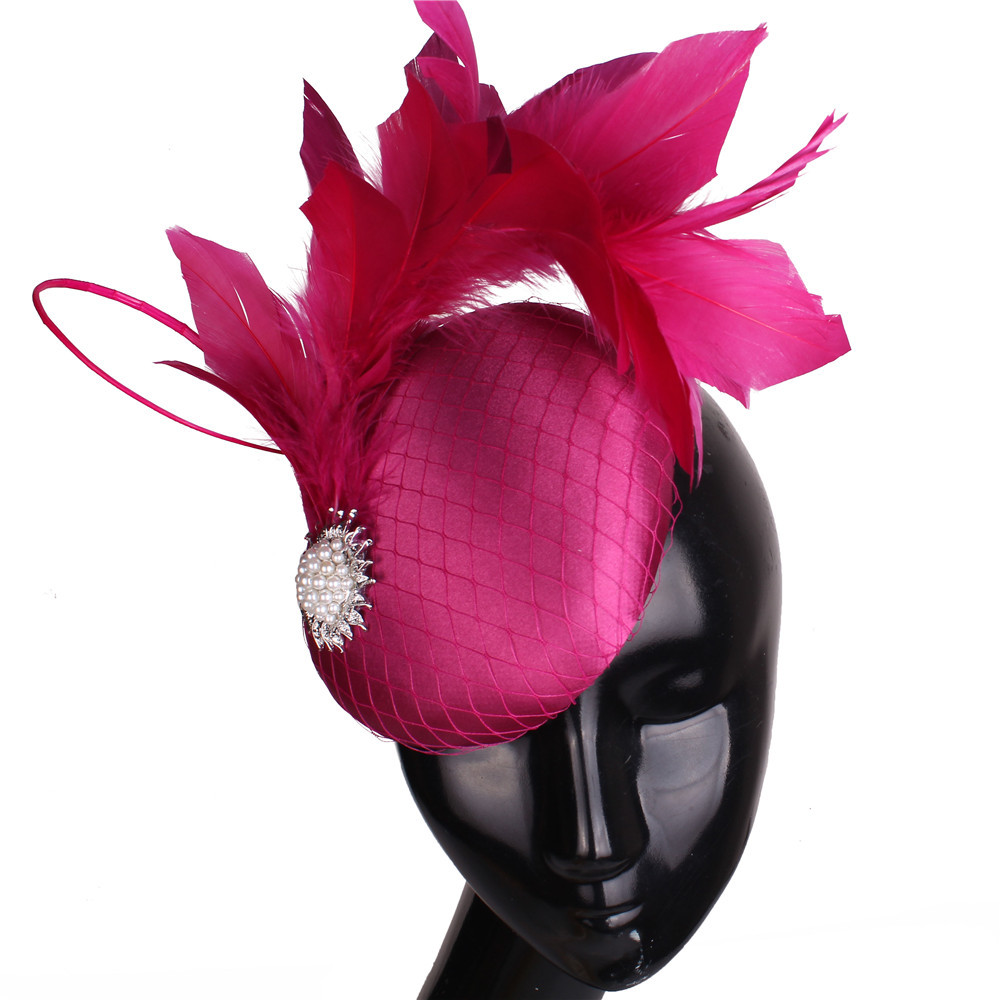 Nice Magenta Satin Hair Fascinator Hat Evening Party Formal Church Ladies Millinery Hat Bridal