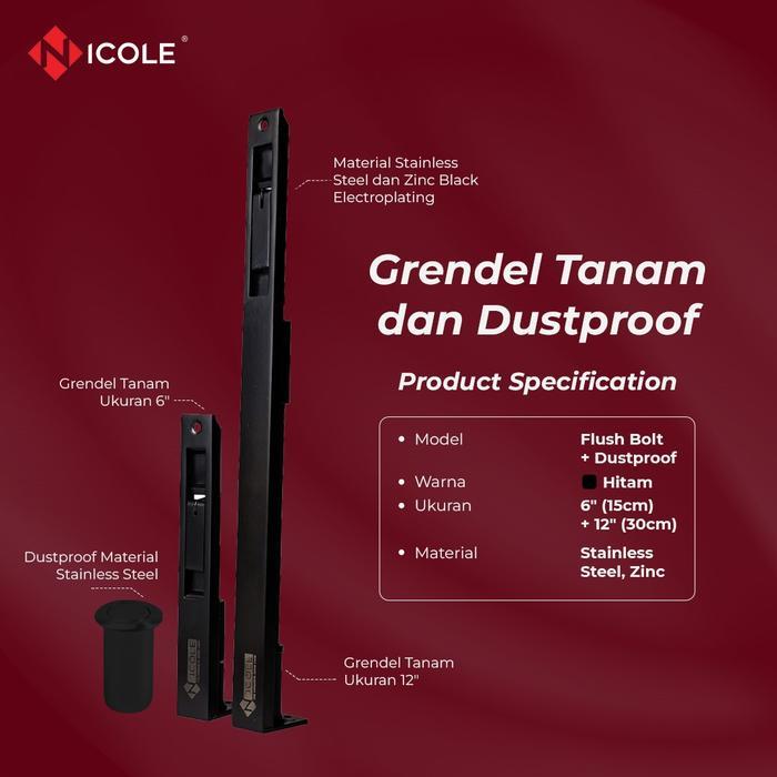 Grendel Tanam Pintu 6" + 12" Grendel Slot Pintu Flush Bolt