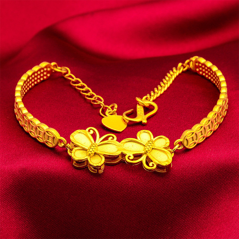 24K Gold AU999 Women's Butterfly Ring-Bracelet-Necklace Set 3D Butterfly Gradient Gold-Plating Daily