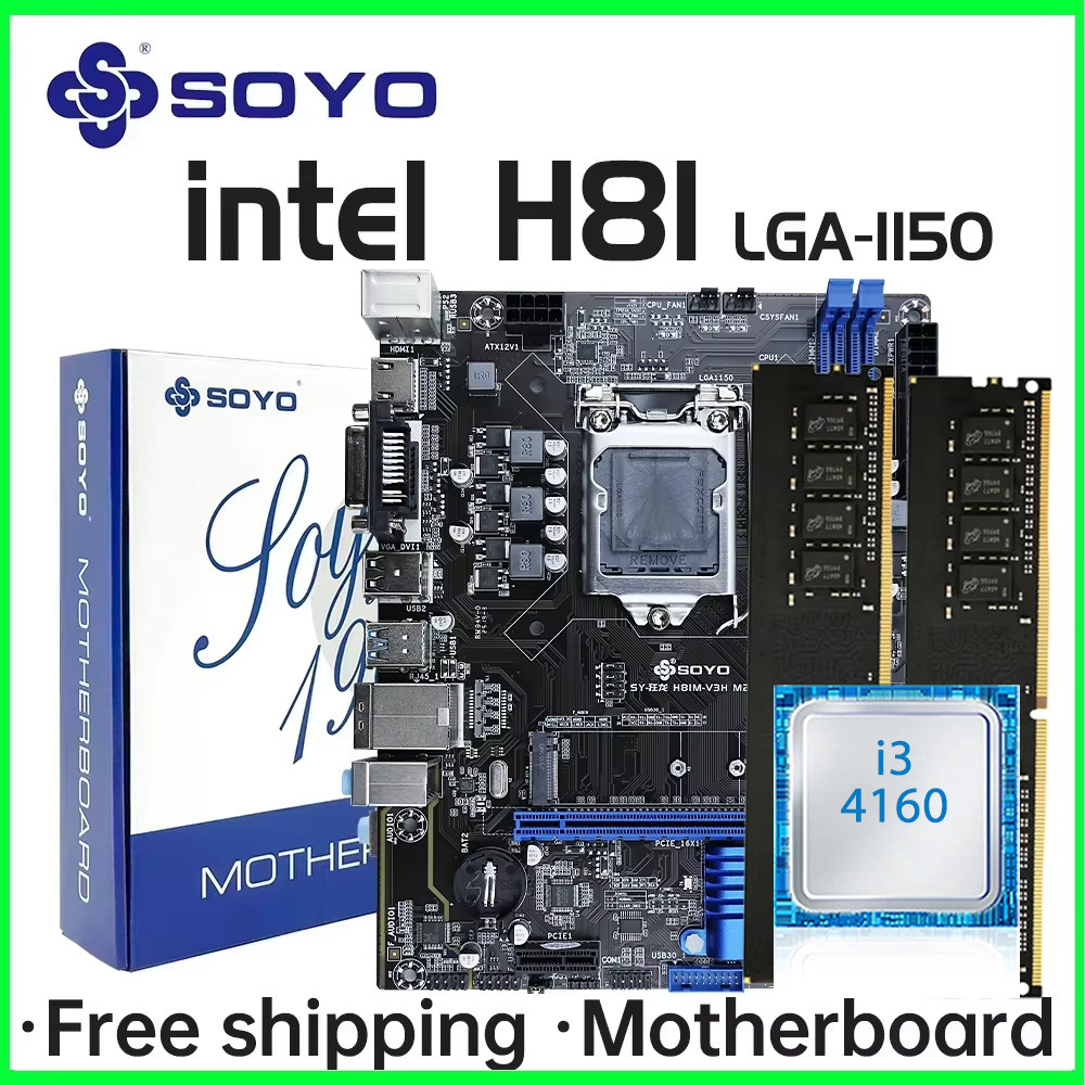 SOYO H81 Motherboard With RAM DDR3 8G*2 i3 4160 CPU LGA 1150 Support I3 I5 I7 M.2 Slot VGA