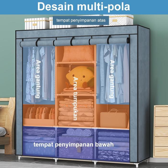 Lemari Pakaian Kain Lemari Portable /3 sekat lemari baju/Kain Portable lemari/lemari kain/Lemari