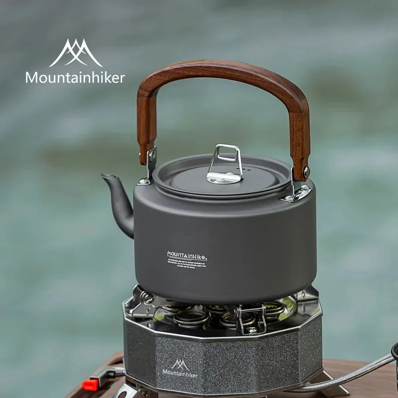 Camping Tea Kettle - Aluminum Alloy Construction, Wooden Handle, Portable Outdoor Kettle Camping,