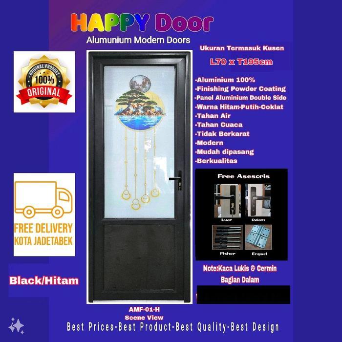 Pintu Kamar Mandi Aluminium-Happy Door-AMF 01 H-Scene View-Depan Kaca Lukis-Dalama Cermin-Hitam