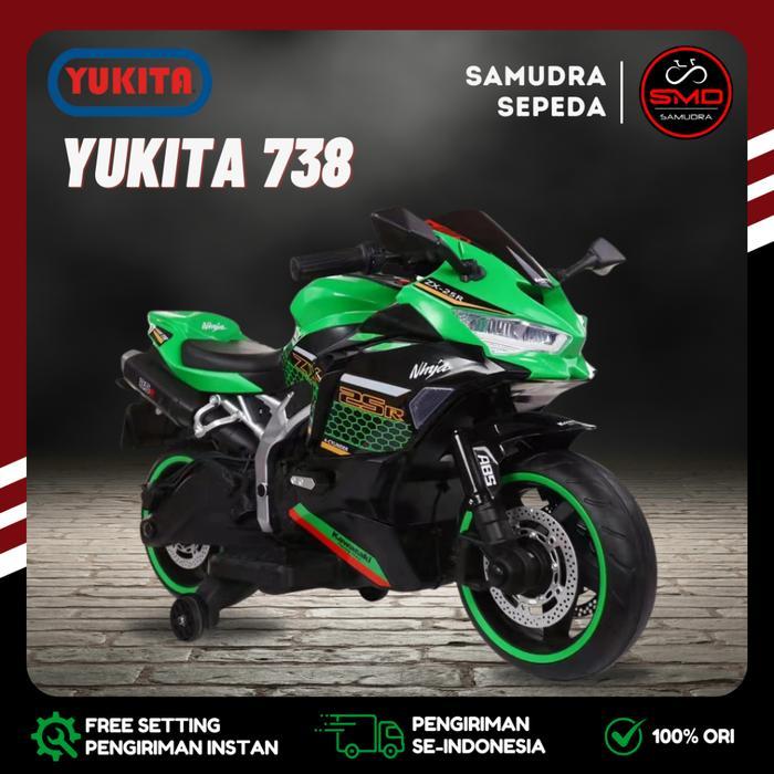 Motor Aki Mainan Anak KYZ 024M Ninja ZX25RR Ban Karet 12V Murah BDG - Hijau, Instan (BDG-Rakit)