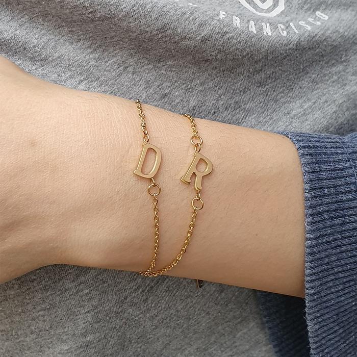 ORIGINAL YooHaeng - Gelang / Kalung Abjad Titanium ANTI KARAT LUNTUR INISIAL HURUF MIRING Ready stok