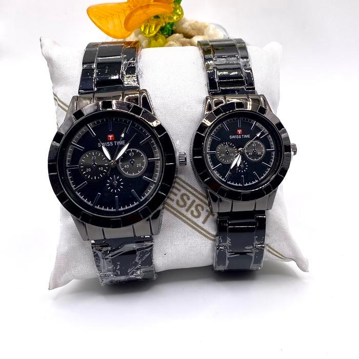 DISKON Jam Tangan Couple Analog Rantai Swiss Army Bahan Stainless Quartz Ikatan Rantai Simpel