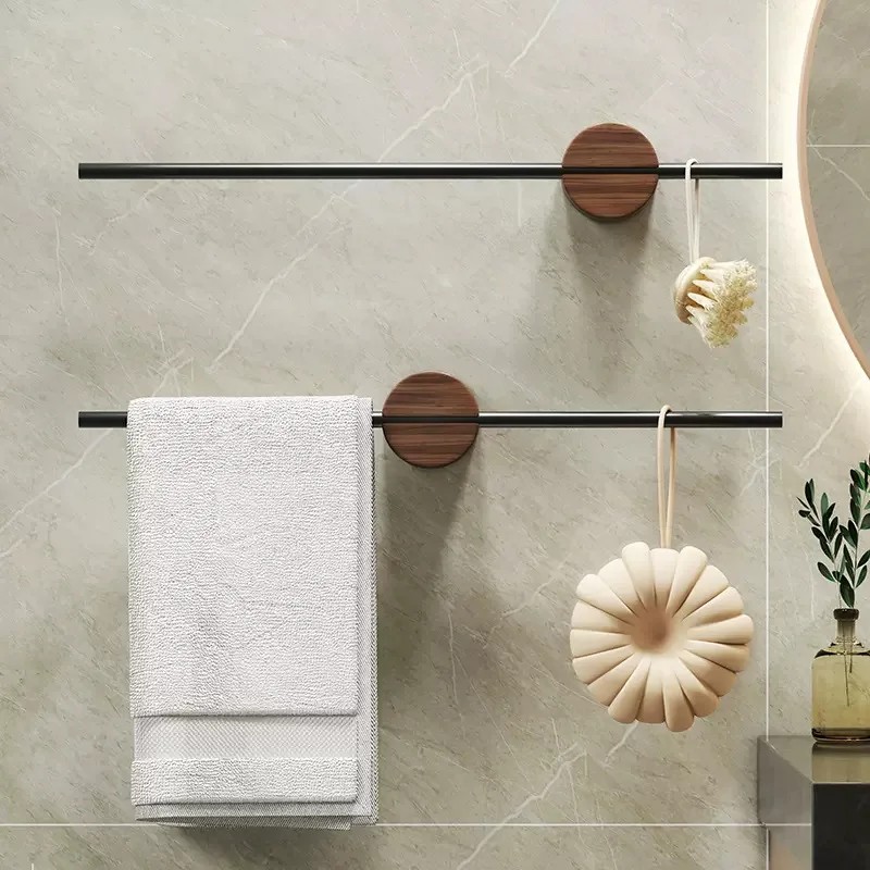 Wood Towel Rack shelves Hanger Bath Towel Holder Wall Hanging Towel Bar Space Aluminum Bathroom