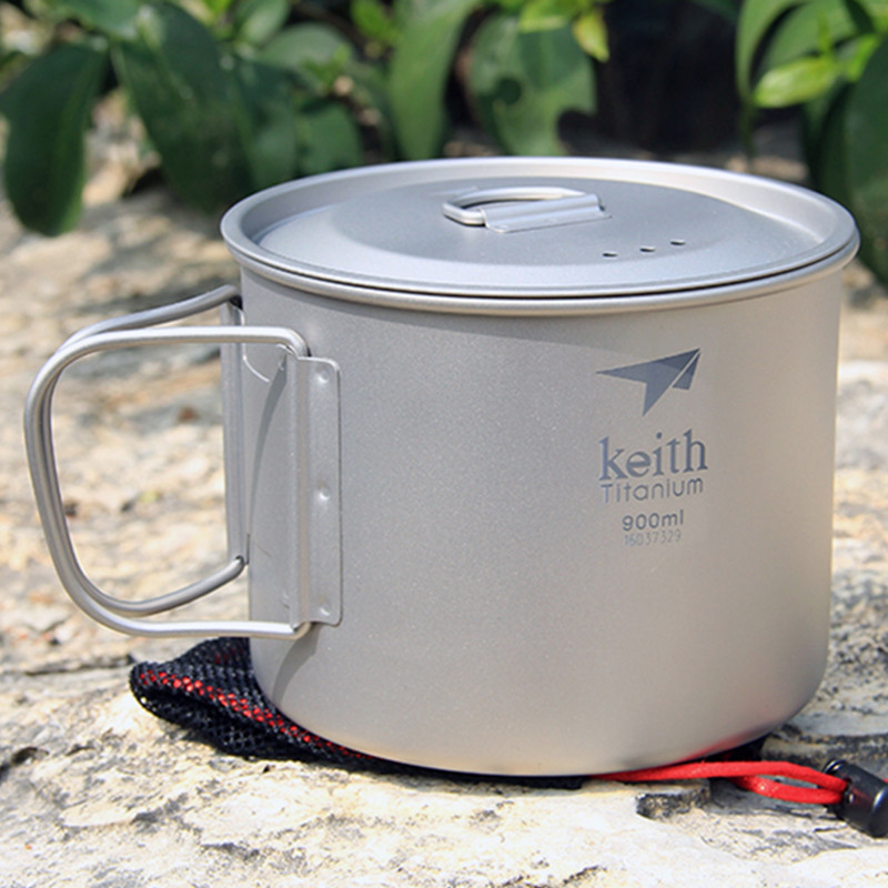 Terbaik Keith 900ml Portable Outdoor Camping Hiking Travel Titanium Water Cup Titanium Mug With Lid 