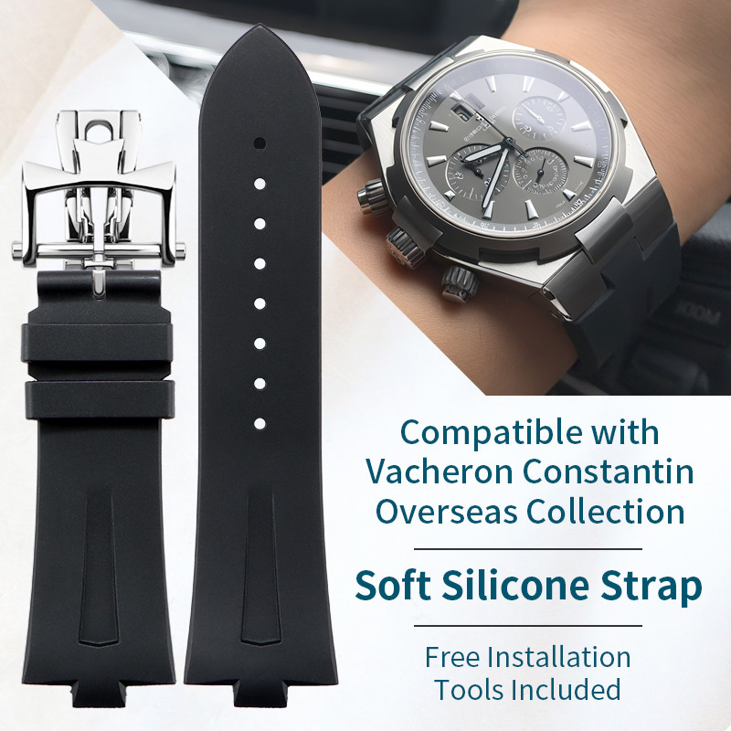 Compatible With Vacheron Constantin (Vc) Overseas Collection Men'S Silicone Watch Strap For Els