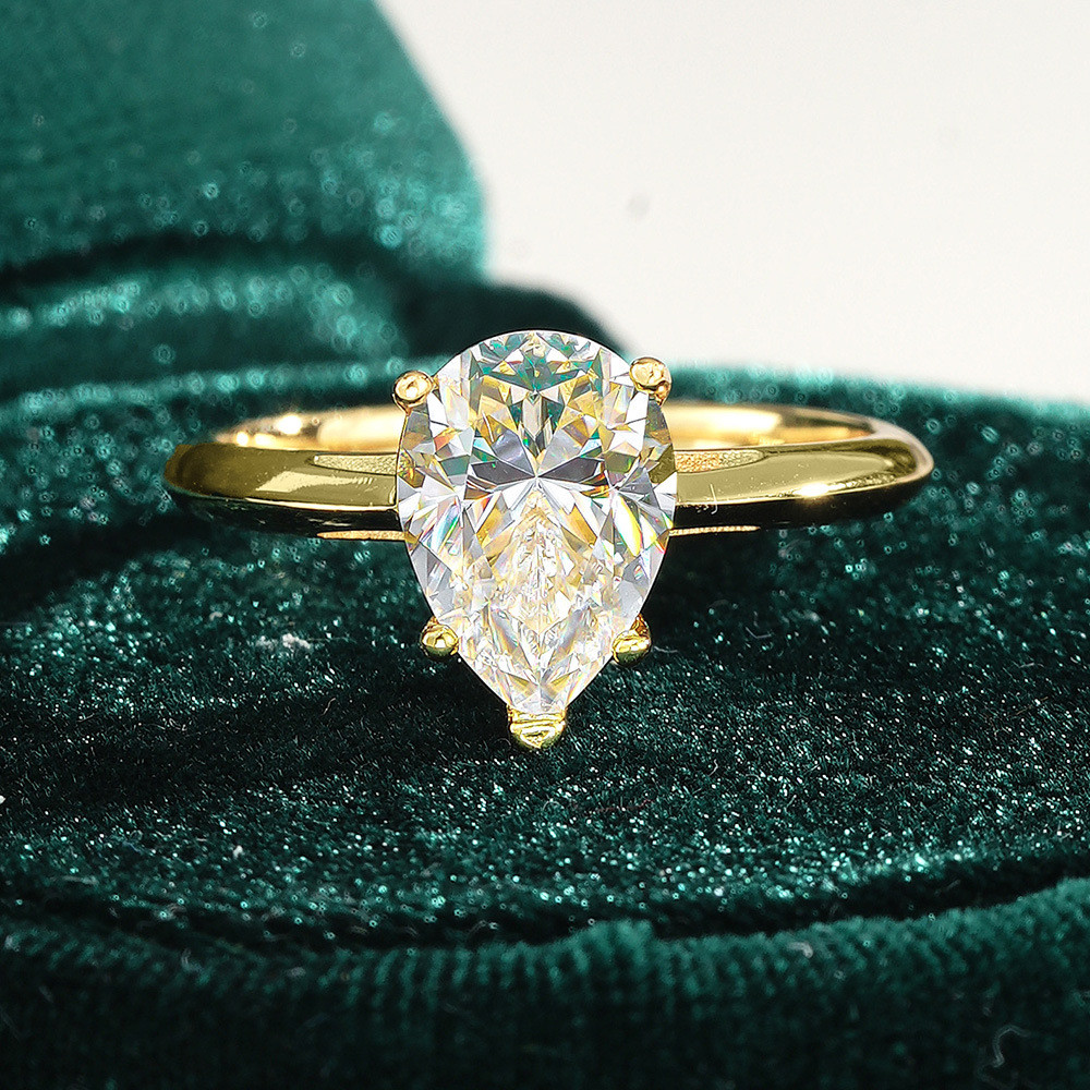 Luxury 100% Real 18k Gold Women's Drops Diamond Ring Pear-Shaped 2ct Moissanite Diamond Ring