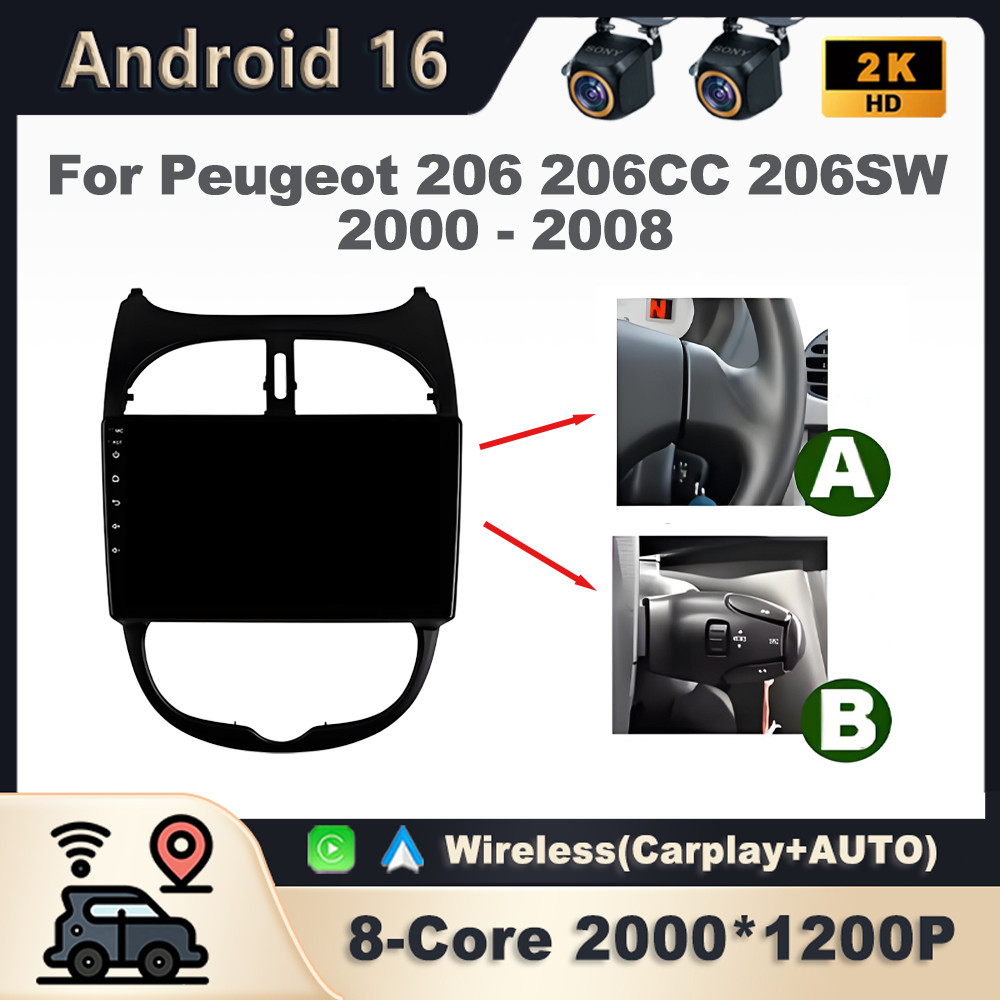 Android 16 For Peugeot 206 206CC 206SW 2000 - 2008 Car Radio GPS Multimedia Auto Carplay Car
