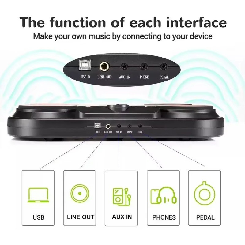 Multifunction Portable Electronic Drum Set 7 Velocity-Sensitive Pads Tabletop Drum Practice Drum