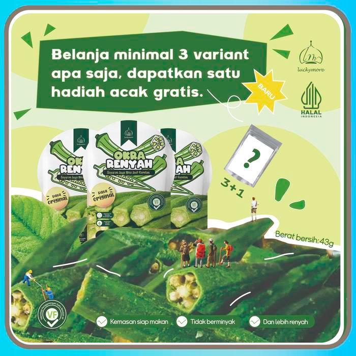 "New" Luckymore - HALAL Okra Renyah 43gr, Keripik Sayur Okra, Keripik Okra, Okra Kering, Cemilan